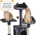 Yaheetech XL Cat Tree, 72in Multi-Level Cat Tower with 2 Cozy Caves, 3 Soft Perches, Scratching Posts, Board, and Dangling Ball, Pet Furniture Play House for Kittens/Cats, Dark Gray