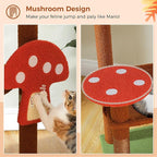 PETEPELA 56.3 Inches Mushroom Cat Tree Tower with Cute Mushroom Cat Scratching Board, Cat Condo, Extra Large Hammock and Plush Perches, Brown