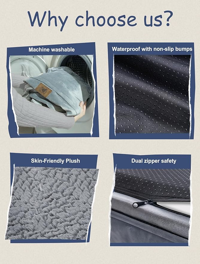 Orthopedic Dog Bed for Large Size Dogs, Waterproof Dog Beds with 4-Sides Removable Bolster, Large Pet Beds Non-Slip Bottom Pet Couch with Removable Washable Cover, Gray