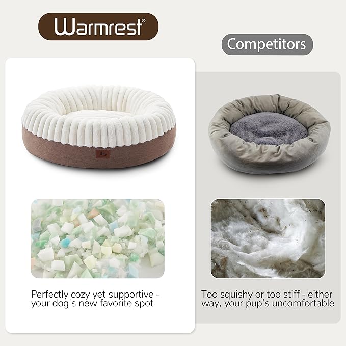 Donut Dog Bed Medium Size Dog, Round Cat Beds for Small Medium Dogs and Cats with Washable Fluffy Faux Fur, Cute Comfort Pet Bed with Anti-Slip Bottom, Cream, 30"