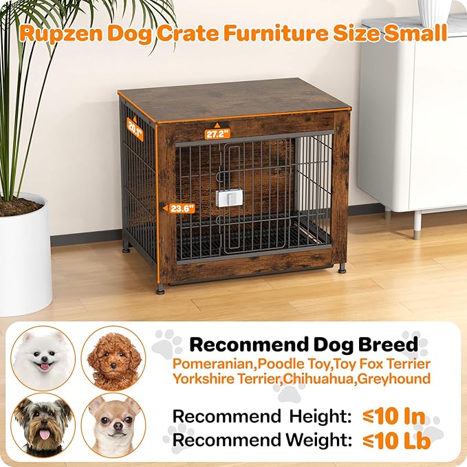 Dog Crate Furniture, Wooden Dog Crate 27in, Decorative Cage with End Table for Dog Indoor Kennel, High Anxiety Dog, Escape-Proof Locks for All Breeds