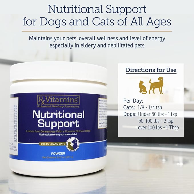 Rx Vitamins Nutritional Support - A Combination of Essential Vitamins, Minerals, & Other Beneficial Compounds for Dogs and Cats - 9.07oz