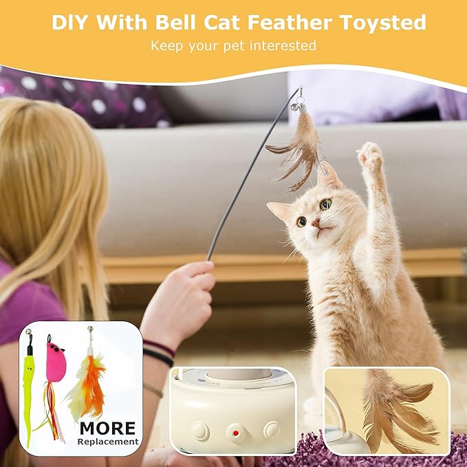 hooroor Laser Cat Toy for Indoor Cats,2 in 1 UFO-Vehicle Automatic Motion with Feather,Rechargeable Electronic Smart Sensor,Interactive Toys for Bored Cats/Kittens/Dogs,Ideal Gift (White Updated)