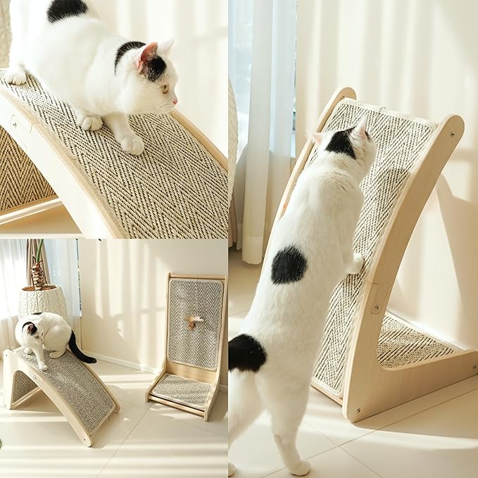 PETKARAY Cat Scratcher, Sisal Cat Scratch Pad, Curved Scratching Board for Indoor Kitty, Floor Mounted Scratcher with Mouse Toy Catnip