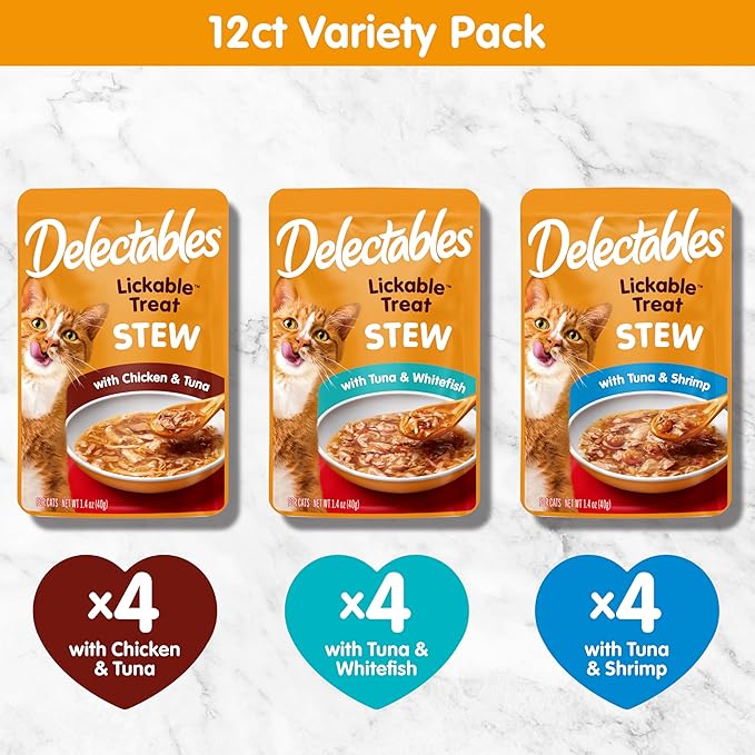 Hartz Delectables Stew Lickable Wet Cat Treats for Adult & Senior Cats, Variety Pack, 1.4 Ounce (Pack of 12)