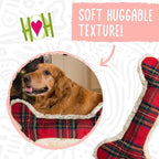 HuggleHounds Tartan Tidings Plush Bone Dog Toy - Dog Fuzzy Bone Toy, Soft Fleece, Durable, Stuffed Plush for Large Breeds, Puppies, Faux Sheepskin - 24" (1 Pack)