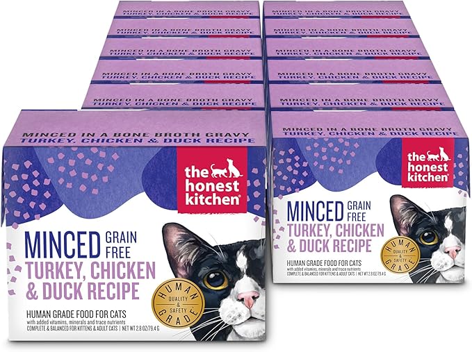 The Honest Kitchen Grain Free Minced Turkey, Chicken & Duck in Bone Broth Gravy Wet Cat Food, 2.8 oz x12