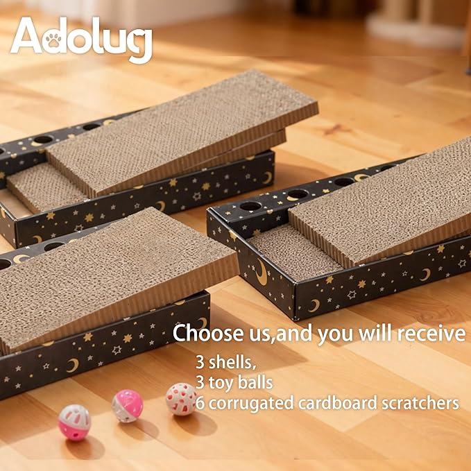 3 Packs in 1 Cat Scratch Pad – Cat Scratcher Cardboard to Protect Furniture,Each Cat Scratching Board with 2 Corrugated Cardboard Pads & Playful Bell