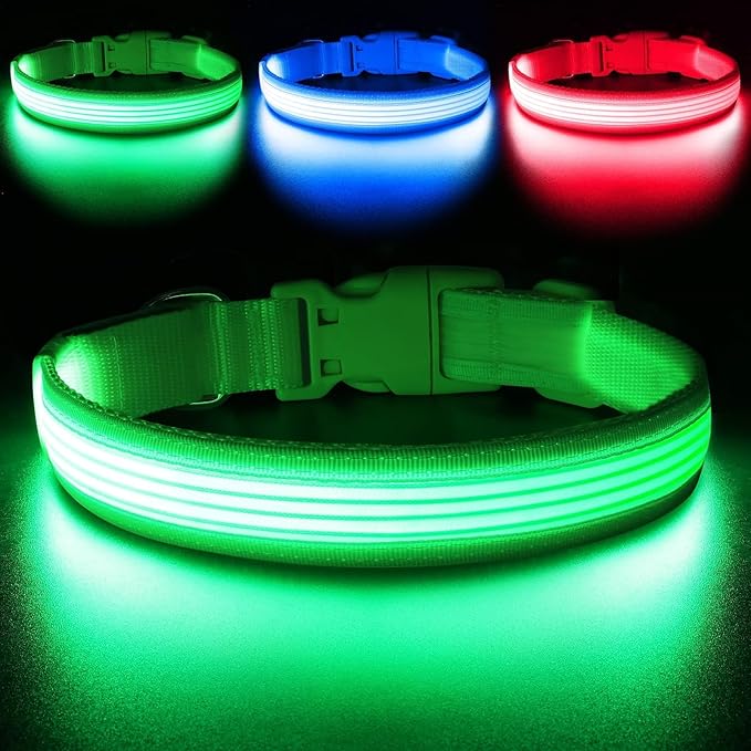 YFbrite Light up Dog Collar, USB Rechargeable LED Puppy Collar Super Bright Adjustable Glowing Dog Lights for Night Walking (Design 2-Green, Medium)