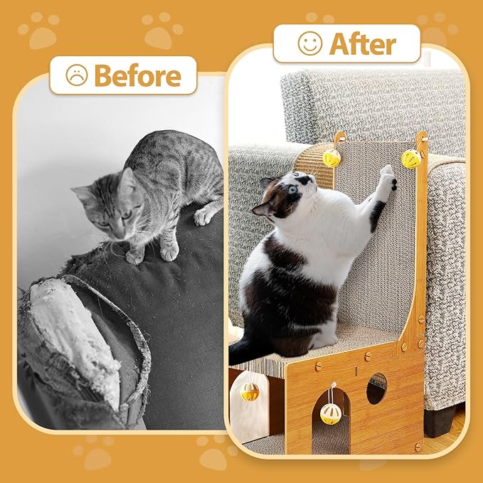 Cat Scratcher, Cat Scratching Board, L Shaped Vertical Cat Scratcher for Wall and Couch Protection, Cat Cardboard Scratcher with 4 Ball Toys for Indoor Cats