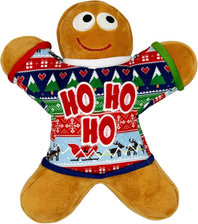 Huxley & Kent Funny Dog Toy w/Squeaker – Holiday Power Plush Squeaky Dog Toys for Small, Medium & Large Dogs – Soft Stuffed Animal for Indoor Play & Fetch - Ugly Sweater G-Man, Small