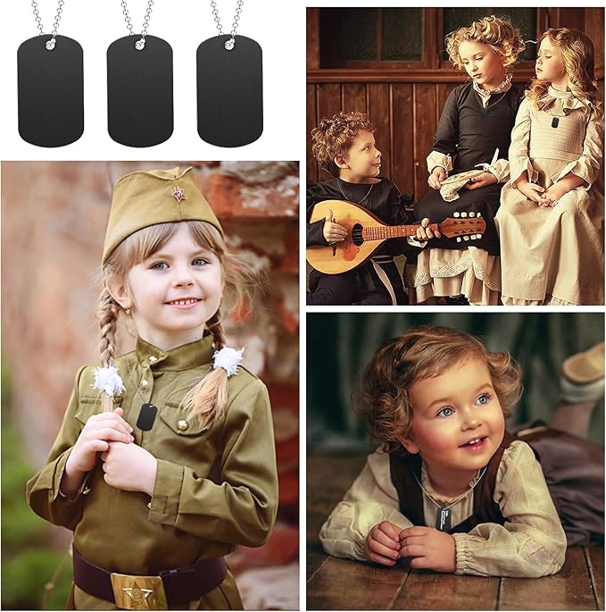 200Pcs Military Dog Tags Set - Rectangle Blank Metal Stamping Tags Including 100Pcs Aluminum & 100Pcs Ball Steel Chains Personalized Pets Tags for DIY Decorative Craft (Black)