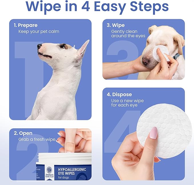 AKC Pet Eye Wipes for Dogs & Cats – Tear Stain Remover & Eye Discharge Cleaner – Hypoallergenic Grooming Wipes, 100 Count (Coconut Scent) AKC 3 * 3" PET Eye Wipes Coconut Scent 100 Count