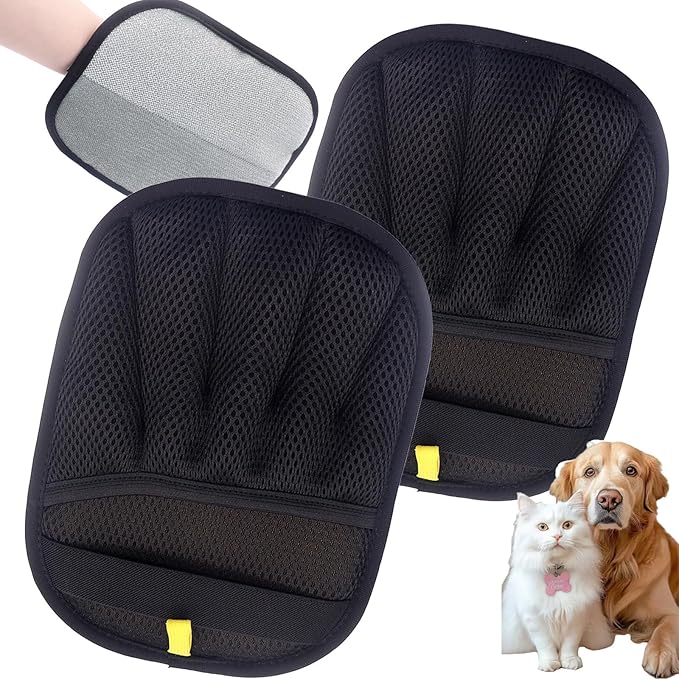 2- Pack Magic Brush Pet Hair Removal Gloves– Upgraded 5 Finger Reusable Electrostatic Grooming Tool for Dogs & Cats, Remove Dog/Cat Hair from Clothing, Furniture, Car Seats, Bedding.