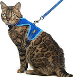 PUPTECK Cat Harness and Leash Set Escape Proof, Reflective Adjustable Soft Mesh Kitten Vest Harness for Walking Travel, Navy Blue, S