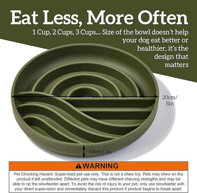 OHMO Slow Feeder Dog Bowls (Sunrise, Camo Green) Enrichment Toy Soft Silicone Food Safe Feeding Bowl Non Slip Suction Cup for All Breed Pet, Cat Slow Down Eating Dishes, Boredom and Anxiety Reducer