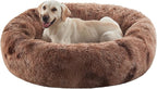 45 inches Donut Dog Bed for Extra Large Dogs,Calming Fluffy Round Jumbo Pet Bed with Removable & Washable Cover, Fits up to 150 lbs Pets (Tie-dye Brown,XL)