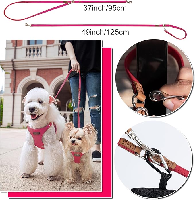 Puppytie No Pull xs Dog Harness with Multifunction Dog Leash,Soft Adjustable No Choke Escape Proof Pet Harness Vest,Suede Bow Wine red,XS