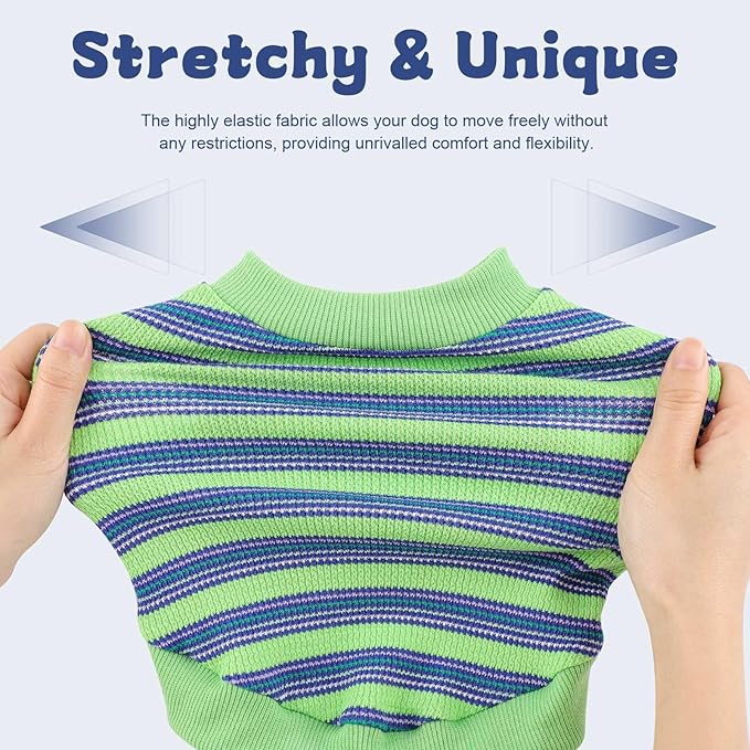 Dog Shirt, Pet Clothes for Chihuahua, Yorkie Teacup Costumes Striped, Small Dogs Sleeveless Tank Top Vest, Breathable Cotton Puppy T-Shirt, Cat Apparel Outfit (Green, L)