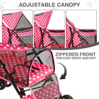 MoNiBloom 4 Wheels Pet Stroller, Easy-Fold Umbrella Shaped Dog Cat Jogger Stroller w/Storage Bag & Visible Mesh for Small/Medium Dogs Cats Hot Pink Polka Dots