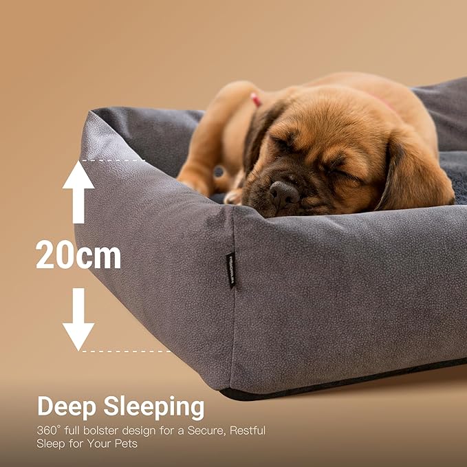 Durable Rectangle Pet Bed for Medium Dogs and Cats, 30" Waterproof Puppy Couch with Non-Slip Base, Washable Calming Sofa with Plush Cushion for Comfortable Indoor Use (Camel, M)