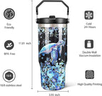 30oz Sea Turtle Gifts Tumblers for Women with Handle and Straws, Stainless Steel Vacuum Insulated Coffee Tumbler, Travel Mug Water Bottle, Sea Turtle Stuff Accessories Decor
