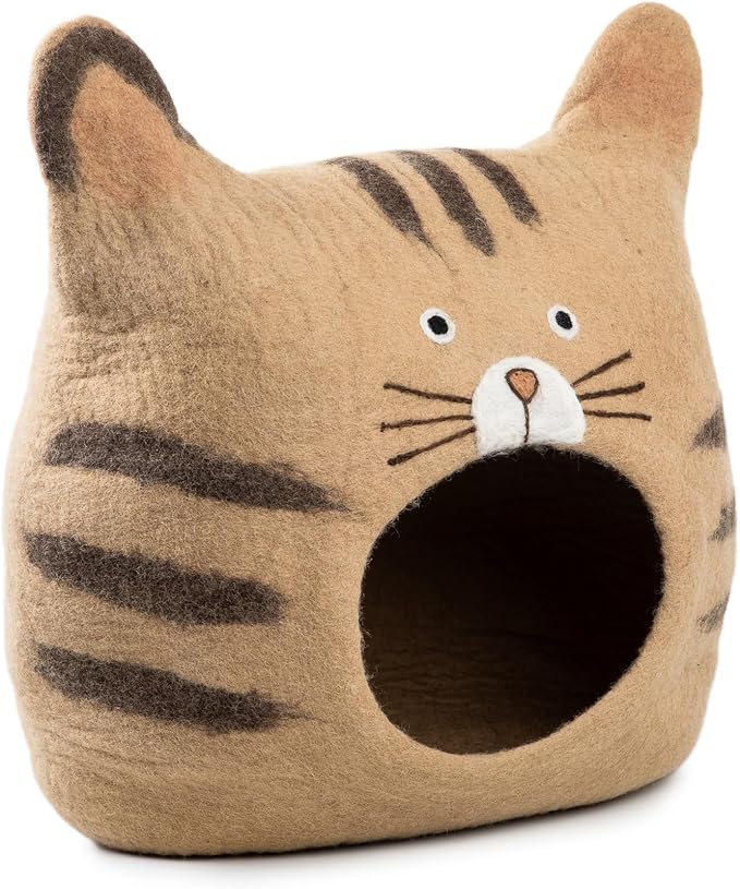 Wool Himalayan Cat Cave - Extra Warm Handcrafted from Eco-Friendly - Stylish Brown Design - Ultimate Indoor Comfort