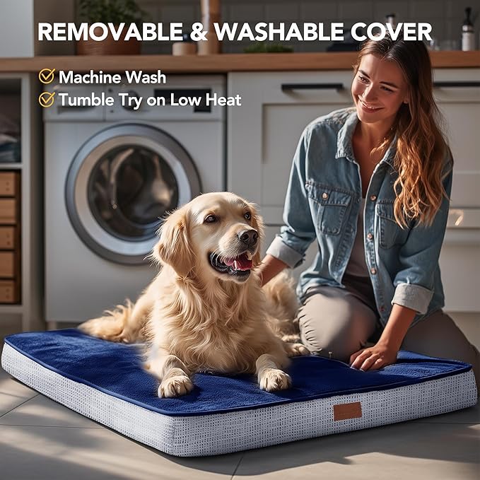 Deconovo Orthopedic Dog Bed for Medium & Large Dogs – Supportive Memory Foam with Washable Cover, Non-Slip Base – Comfort for Senior, Arthritic & Active Pets, Navy Blue, 44" Lx32 Wx3 Th