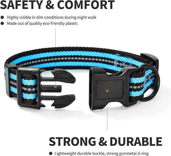 Mile High Life Reflective Dog Collar | Nylon Pet Collars wiith Buckle | Light Weight Puppy Collars | Light Blue Dog Collars for Small Dogs (Light Blue, S)