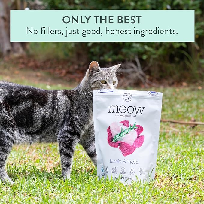 The New Zealand Natural Pet Food Co Meow Freeze Dried Cat Food - Lamb & Hoki Recipe, High Protein Treats, Meals & Toppers, Dry Cat Food, 9.9 oz