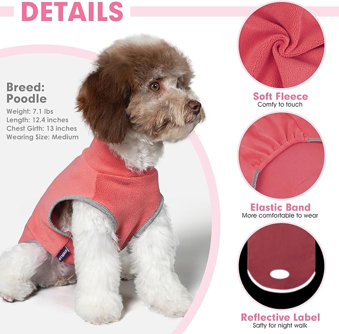 cyeollo 2 Pack Fleece Dog Sweater Vest Dog Sweatshirt Reflective Lightweight Doggie Clothes for Small Dogs Girl Pet Apparel Pink, Fuschia, S