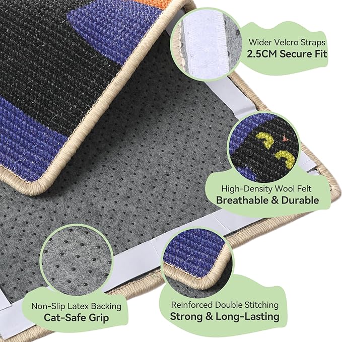 3-in-1 Sisal Cat Scratcher Mat 23.6x15.7'' Protects Carpet Couch & Furniture with Sticker Tape, Floor & Wall Cat Scratching Pad, Anti-Slip, Durable for Indoor Outdoor Cats (Royal Purple)