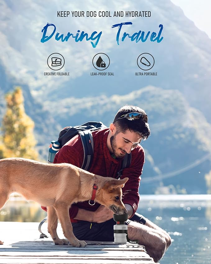 lesotc Dog Water Bottle, Portable Water Dispenser with Bowl, Leak Proof Pet Travel Squeeze Bottle, Puppy Essentials Dog Stuff Accessories for Outdoor Walking, Hiking, Camping