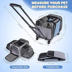 Pet Carrier with Wheels for Cat and Small Dogs: Expandable Airline Approved Rolling Cat Carrier - Cat Carrier Soft for Pets Under 25lbs Travel Plane Trip