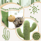 SC30 Tall Scratching Post for Cats, 30in Cactus Cat Scratching Post Cat Scratcher Cute Sisal Large Cat Scratching Post with Modern Wooden Ball Tracking Interactive Toys