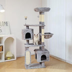 Hoopet 70-Inch Large Cat Tree for Multiple Cats Cat Tower with 2 Condos, Scratching Posts, Hammock & Platform, Plush Perch for Indoor Activity Relaxing Easy Assembly Grey