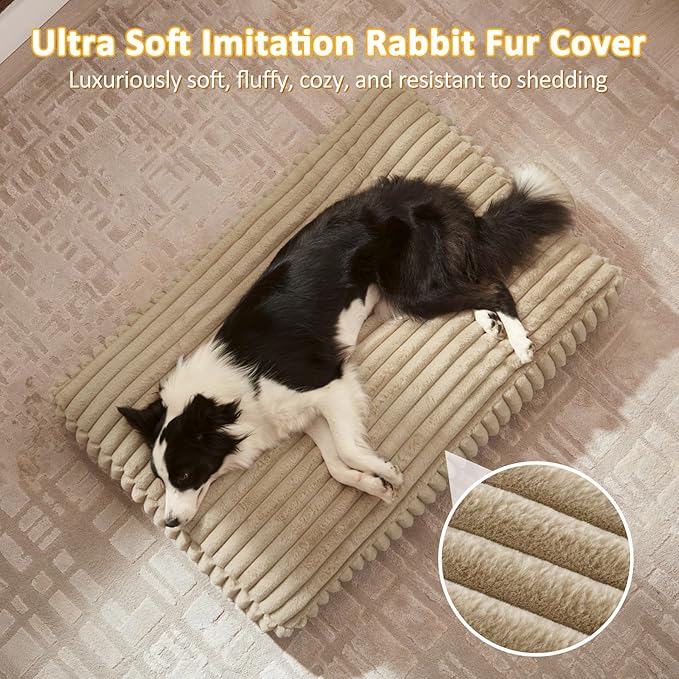 Dog Bed Medium Size Dog, Flat Pet Beds with Removable Washable Cover, Pet Mat Cute Crate Bed Thick Shredded Chopped Crate Foam & Anti Slip Bottom for Indoor, 29"x21"x3" Beige