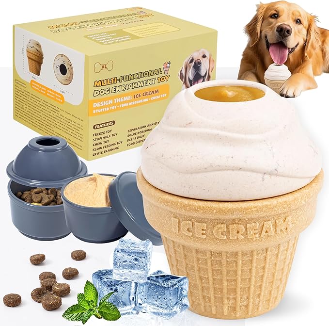 Interactive Dog Toys Freezable Treat Dispensing Puzzle Toy Long-Lasting Busy Toy Chew Toy to Reduce Boredom & Anxiety, Long-Lasting Busy Toy for Small Medium Large Dogs