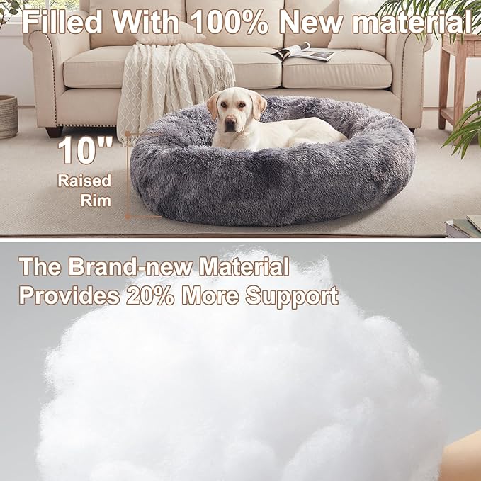 45 inches Donut Dog Bed for Extra Large Dogs,Calming Fluffy Round Jumbo Pet Bed with Removable & Washable Cover, Fits up to 150 lbs Pets (Tie-dye Grey,XL)