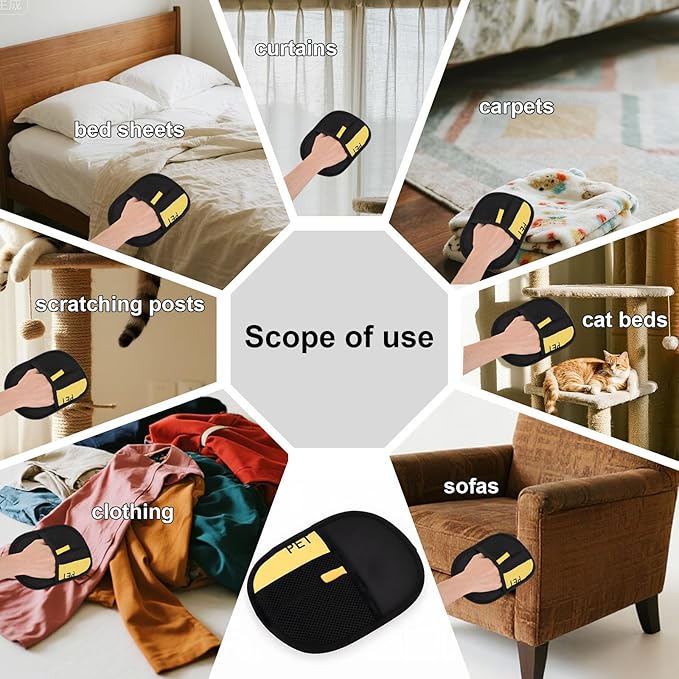 2pcs Pet Hair Removal Gloves for Dogs & Cats, Reusable Double Size Electrostatic Pet Grooming Gloves Washable Cat Hair Remover for Furniture Couch Carpet Car Seat