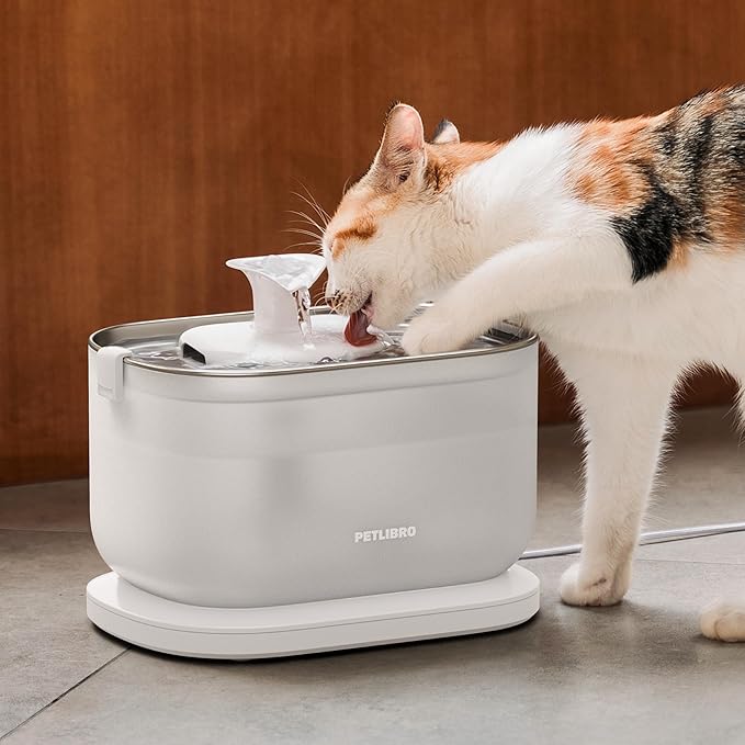 PETLIBRO Corded Cat Water Fountain, Cat Fountain Indoor Stainless Steel Tray, 2.5L/84oz Wireless Pump Pet Water Fountain, Cat Water Dispenser with Two Flow Modes, Pet Fountain for Drinking Easy Clean