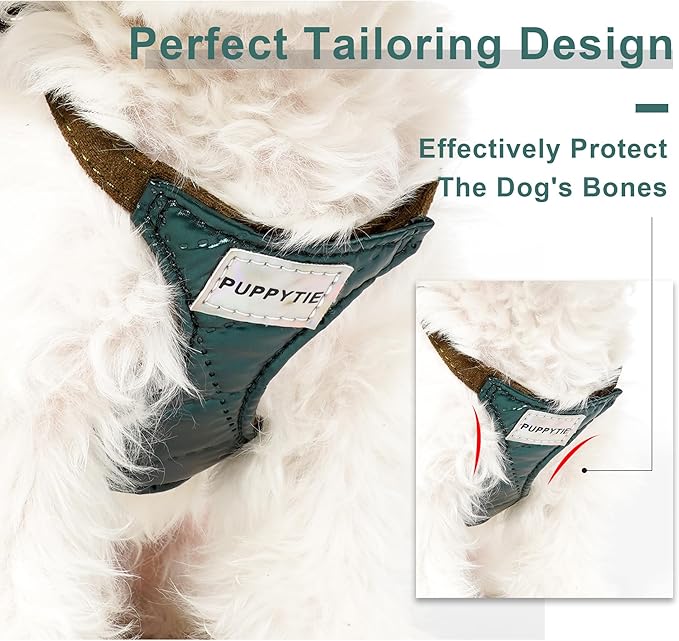 Puppytie No Pull xs Dog Harness with Multifunction Dog Leash,Soft Adjustable No Choke Escape Proof Pet Harness Vest,Glossy Dark Green,XXS