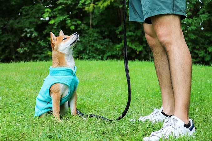 JACKO & CO - Fleece Vest Sweater with Leash Ring - Soft Lightweight Breathable for Puppies Small Medium Dogs, Kitten, Cats, Chihuahua - Warm for Fall/Autumn/Winter (Turquoise, XX-Large 25-35lbs)