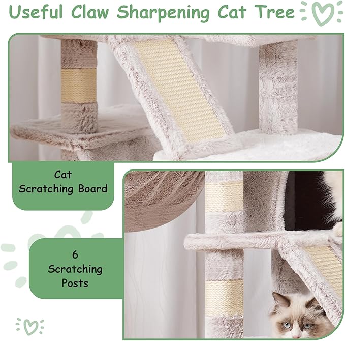 Cat Tree, Multi-Level Cat Tower for Indoor Cats, Cat Condo with Cat Scratching Post and Board, Cat Hammock, Muchroom GCT011MU