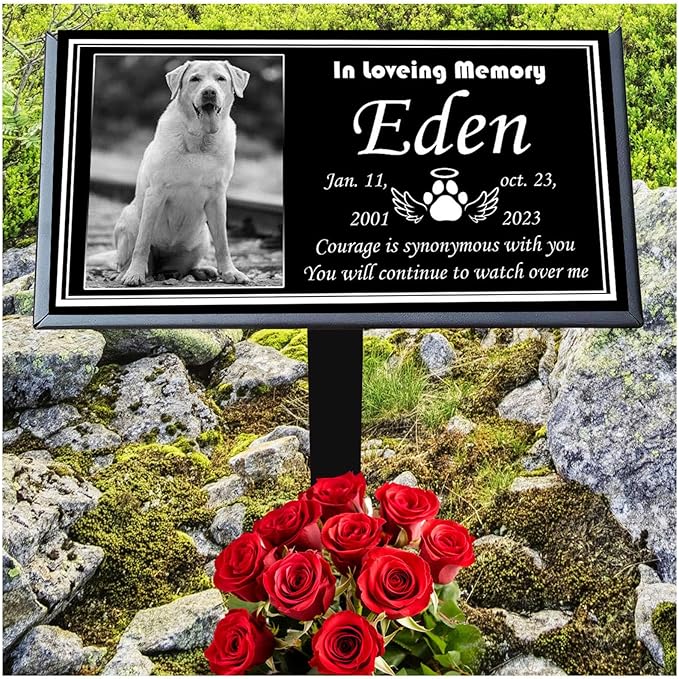 Pet Headstones for Dogs & Cats - Personalized Black Granite Dog Memorial Plaques for Outdoor Engraved Cat Grave Markers, Funerary Tombstone with Photo, Memorial Stones for Memory Garden (Animal)