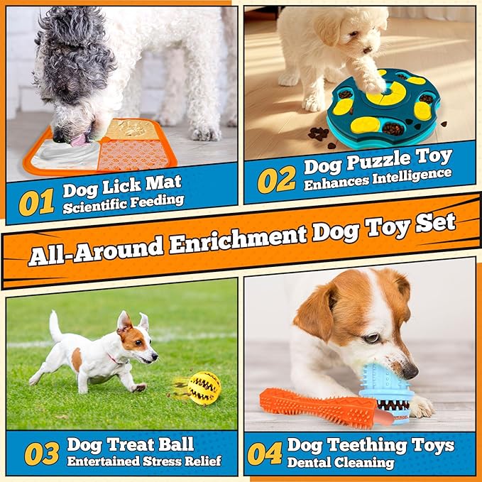 PETCARE 9 PCS Interactive Enrichment Dog Puzzle Toy Set, Mentally Stimulating Cognitive Dogs Toys for Small Medium Smart Dogs Cat, Includes Treat Dispensing Dog Toys, Lick Mat, Puppy Teething Chew Toy