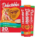 Delectables Squeeze Up Variety Pack, Creamy Squeezable Puree, Lickable Wet Cat Treats, Grain Free, No Added Fillers, No by-Products, No Added Preservatives, 0.5 Ounces Tube, 20 Tubes Total