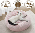 Friends Forever Donut Dog Bed Faux Fur Fluffy Calming Sofa For Large Dogs, Soft & Plush Anti Anxiety Pet Couch For Dogs, Machine Washable Coco Pet Bed with Non-Slip Bottom, 36"x36"x8" Pink