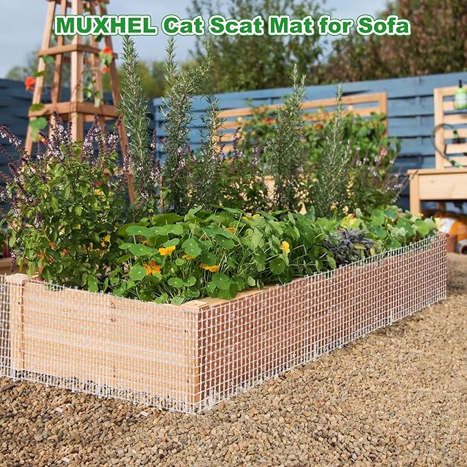 1 Pcs White Cat Scat Mat with 16 Garden Staples, 1FT Width × 13FT Length Cat Repellent Mat, Cat Deterrent Mat for Indoor and Outdoor to Keep Pet Away