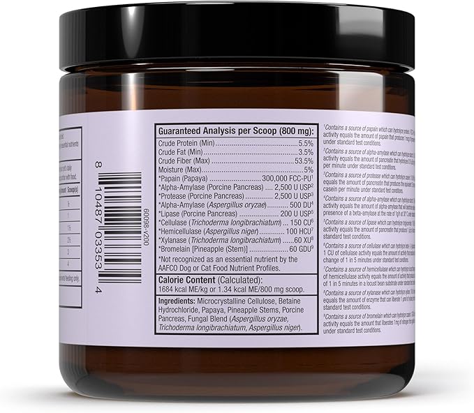 Bark & Whiskers Digestive Enzymes - Supports Kibble Digestion - Veterinarian Formulated - for Dogs & Cats - Non-GMO - 4.23 oz (120 g) - 150 Scoops